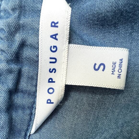 POPSUGAR Chambray Sleeveless Shirt Dress Tie-Waist Button Down Pockets Small - Picture 4 of 6